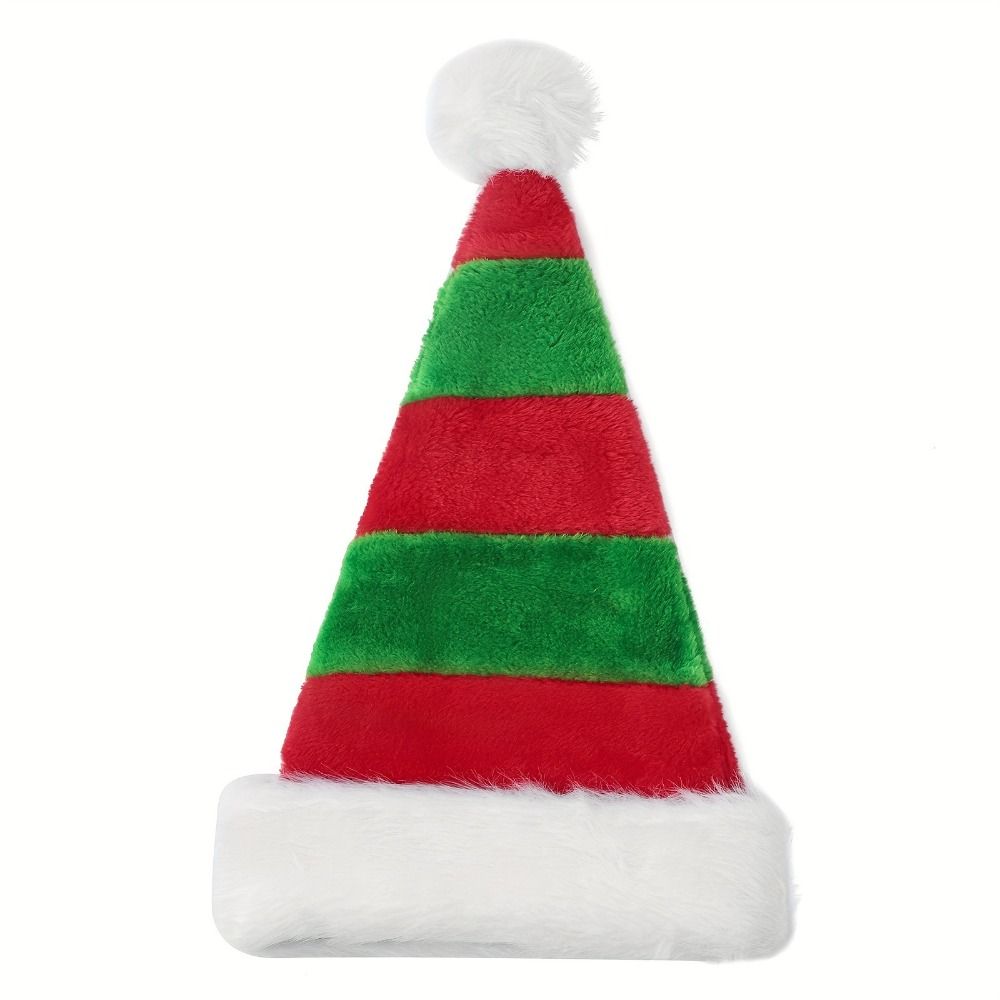 Thicken Santa Hat Plush Warm Winter Cap Striped Splicing Christmas Hat Holiday Costumes Dress Up