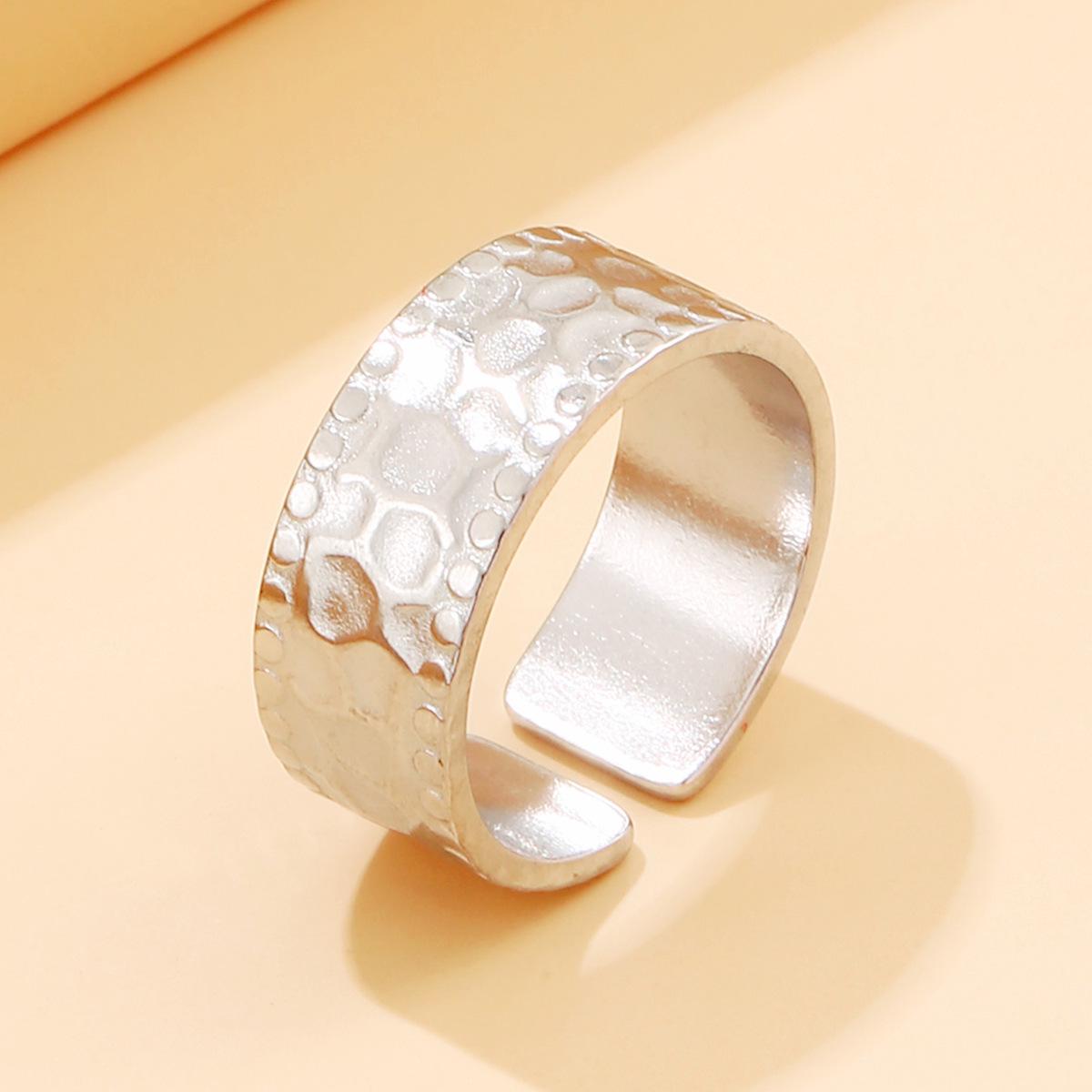 Men s European Retro Hammered Titanium Steel Wide Open Ring