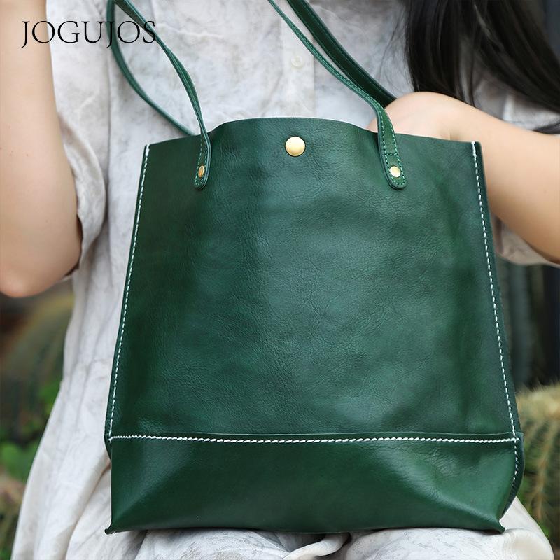 JOGUJOS leather shoulder bag large capacity versatile tote bag women's multi-functional retro women's handbag bag