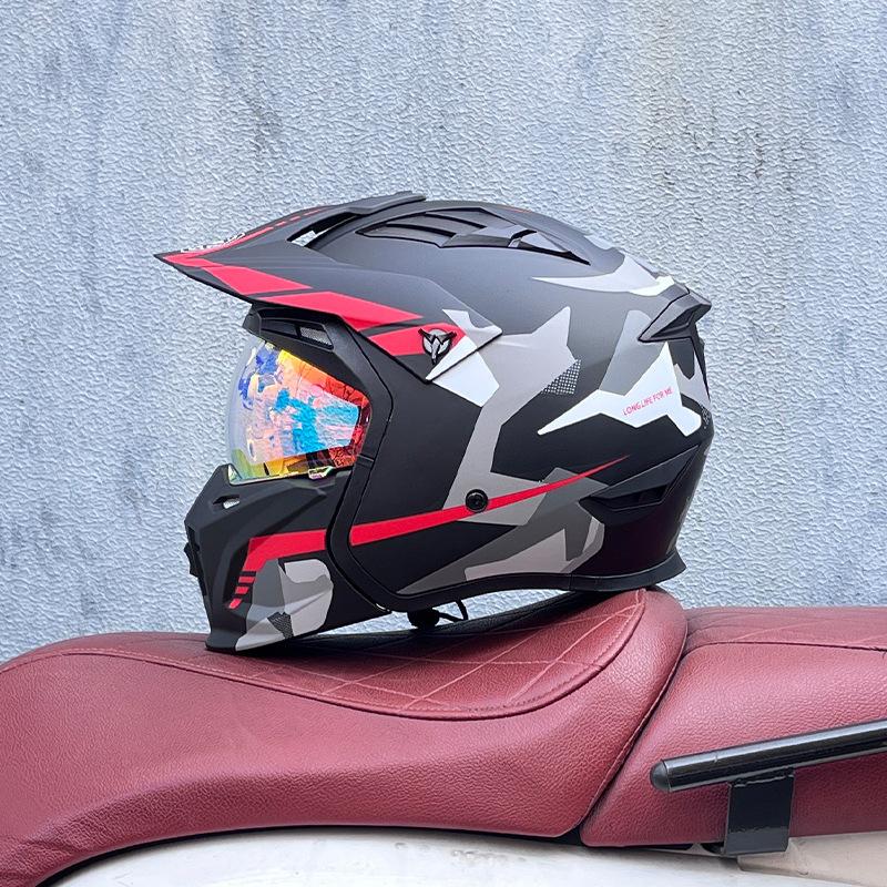 Street Fighter Motorcycle Helmet Men's and Women's Full Helmet Four Seasons Locomotive Retro Detachable Combination Helmet