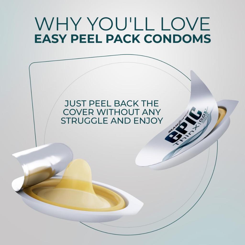 Manforce Epic Thinx Ultra Thin Condoms For Men pack of  3 X 3 Count 0.03mm Vegan Easy Peel Pack Disposable Pouch Safe