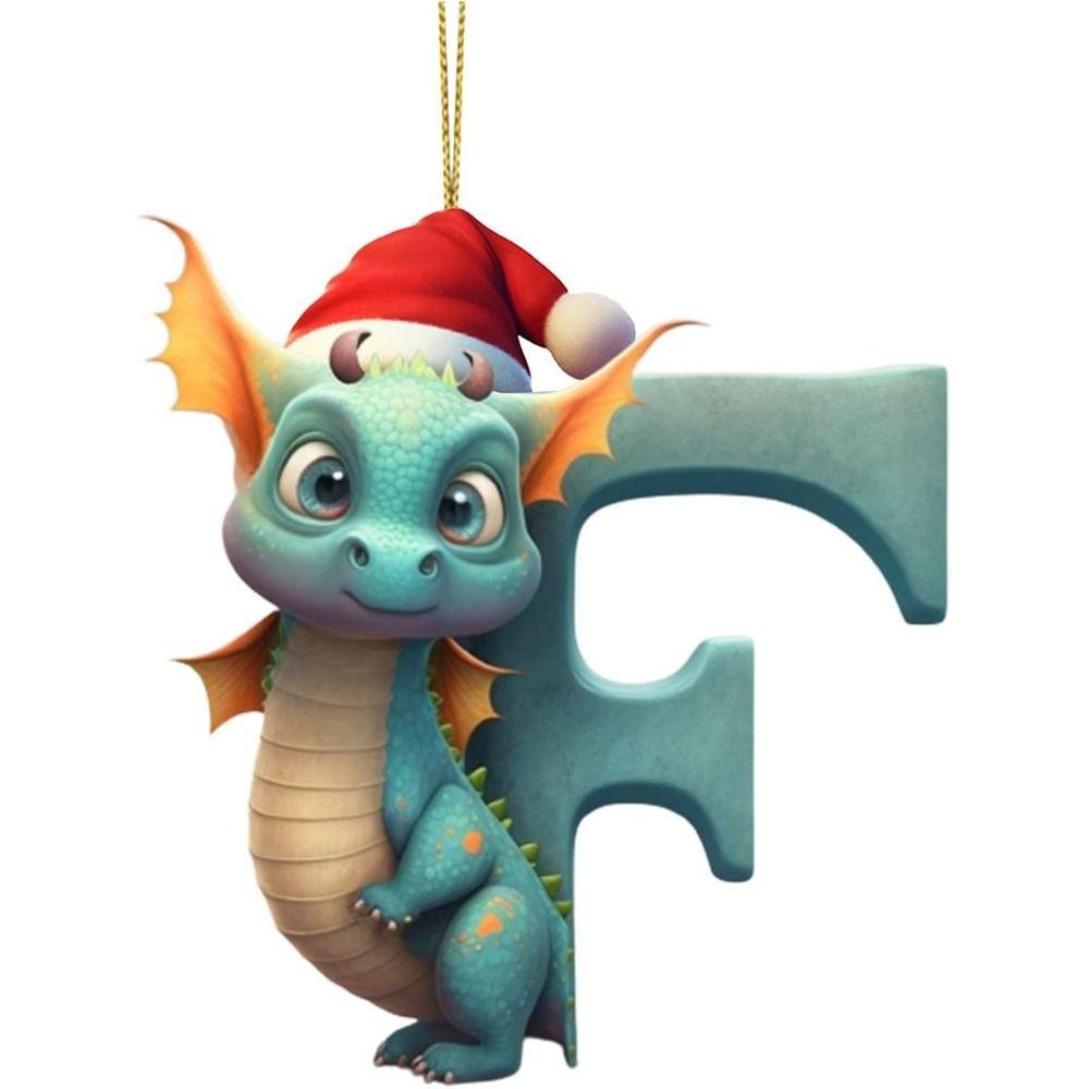 Acrylic 26 Letters Christmas Dragon Pendants Printed Pattern Christmas Tree Pendants  New Year