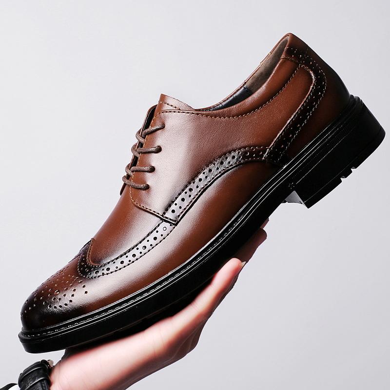 New Luxury Men Oxford Shoes Men Dress Shoes High Quality Pointed Toe Lace Up Wedding Office Formal Genuine Leather Shoes British