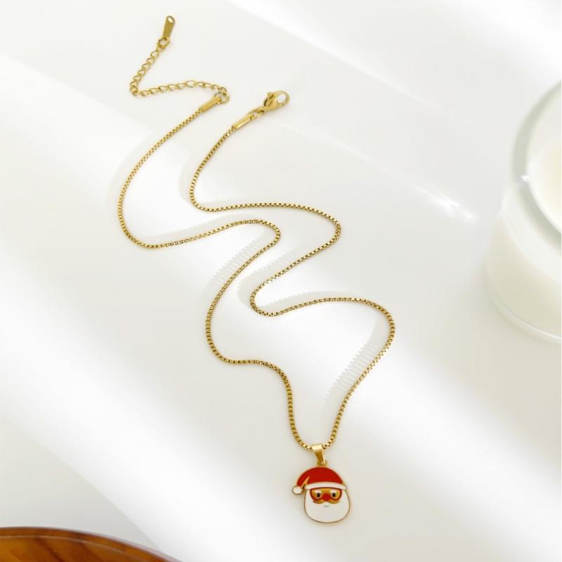 Lovely Cartoon Christmas Necklace Themed Pendant Collarbone Chain Neck Jewelry Gift For Women Holiday Party