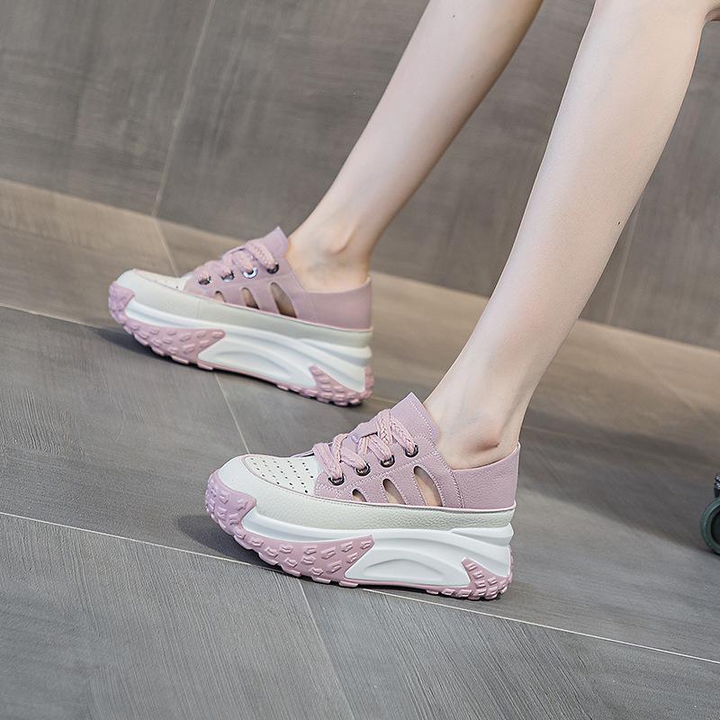 

Dad shoes thick sole leather surface hollow women s summer new retro lightweight inner height increase casual sports shoes sandals 33