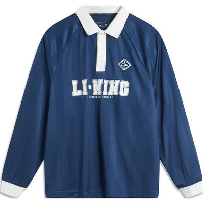 Li Ning Color Block Letter Casual Breathable Comfortable Long Sleeve Polo Shirt Men Tops Deep-Navy APLU169-3