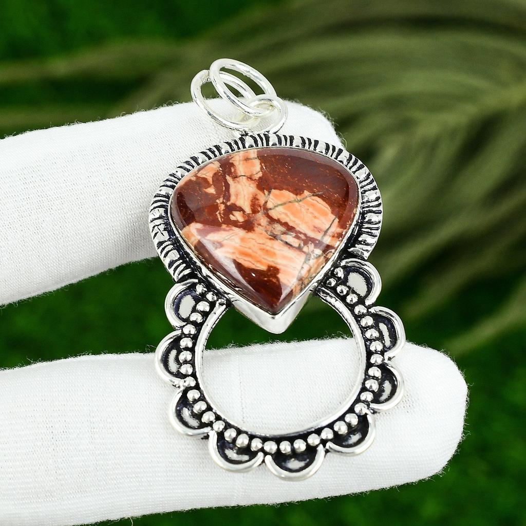 925 Sterling Silver Red Snakeskin Jasper Gemstone Daughter Bezel Pendant Jewelry