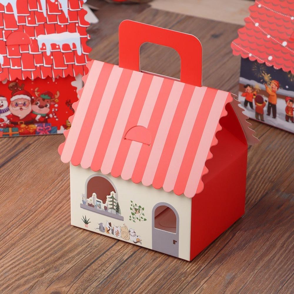 10pcs Christmas Cookie Snack Bag Kraft Paper Packing Box Creative Candy Gift Boxes  for Xmas Party