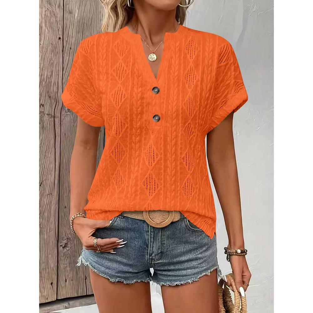 

Spring and Summer New Style Fashion Casual Solid-Colored Button-Up V-Neck T-Shirt for Women XXL помаранчевий