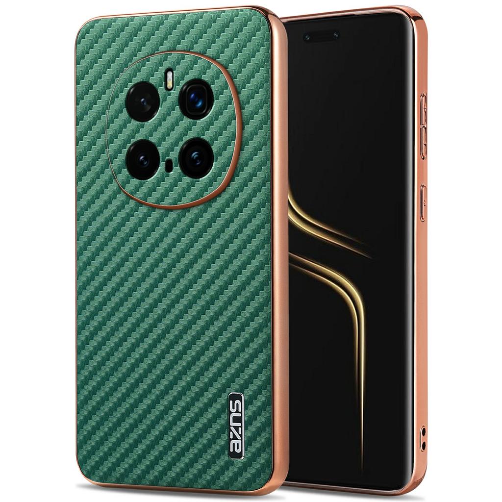 AZNS For Honor Magic7 Pro 5G Case Electroplating Carbon Fiber Texture PU+TPU Phone Cover