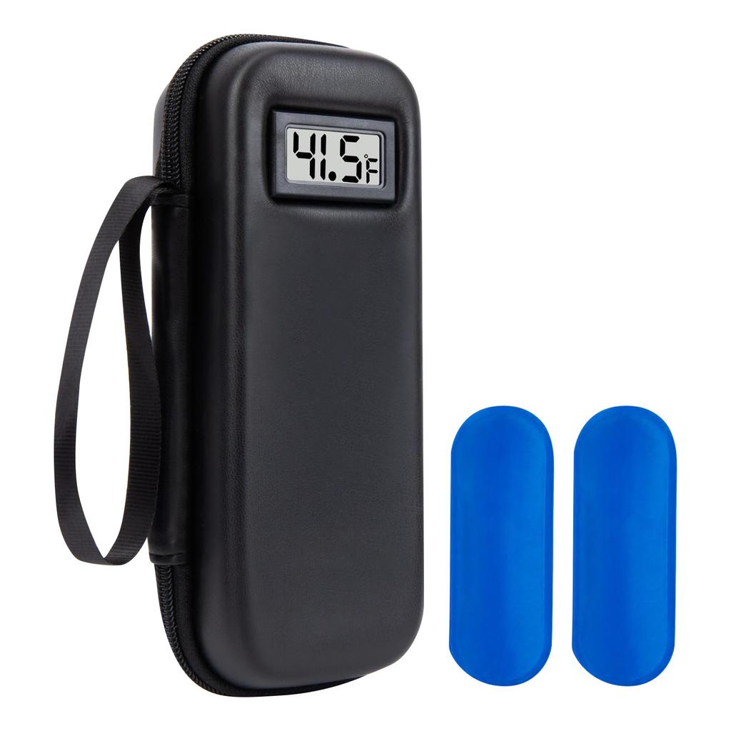 Geantă de călătorie pentru răcirea insulinei cu afișaj de temperatură - Geantă de călătorie pentru diabetici, răcitor refrigerat, geantă de călătorie cu 2 pachete de gheață aprobate pentru călătorie și uz zilnic
