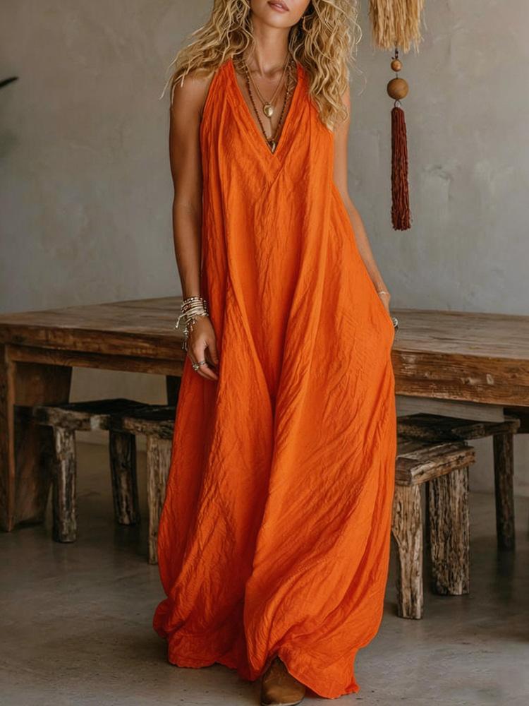 Women's Sleeveless Maxi Dress with Side Pockets, Available in Multiple Colors