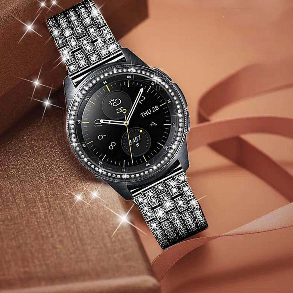 Bands Compatible with Samsung Gear Sport/Galaxy Watch 42mm / Galaxy 4 Classic (42mm), Luxury Rhinestone Diamond Steel Metal Strap with Bezel Ring