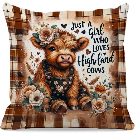 OFlich Highland Cow Celtic Pillow Covers - Highland Cow Print Decor Summer Pillow Covers 18x18, Daisy Spring Floral Style Decor Cow13