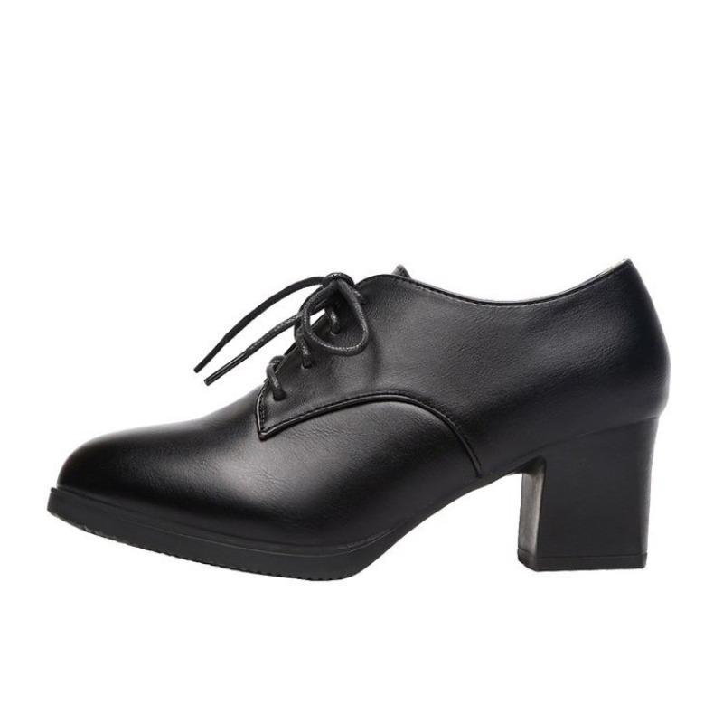 Fashion Versatile High Heels Women's Single Shoes Autumn New Temperament Round Head Lace-up Deep Mouth Waterproof Table Women's Shoes