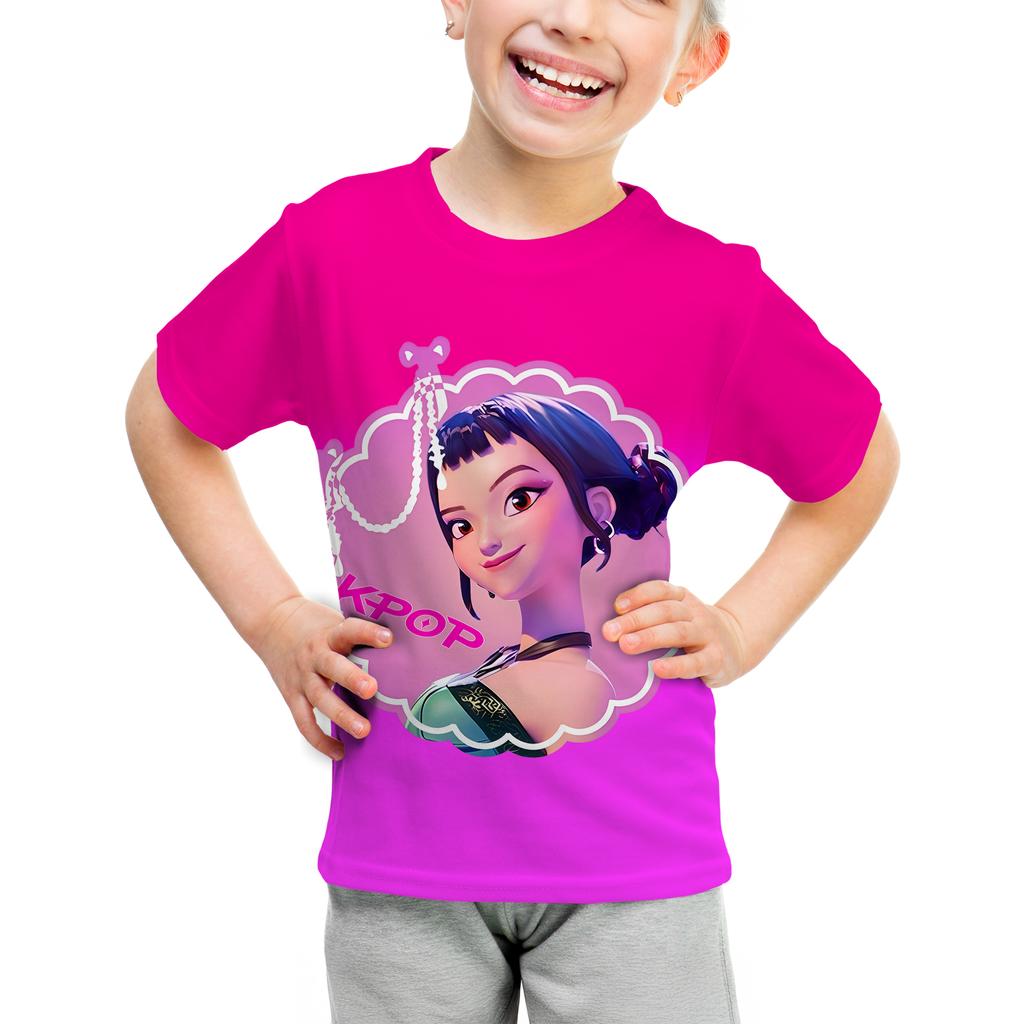 New Children's Clothing KPop Demon Hunter Cartoon Print Top Short Sleeved Girl Boy KPop Demon Girl Group Fan Gift T-shirt