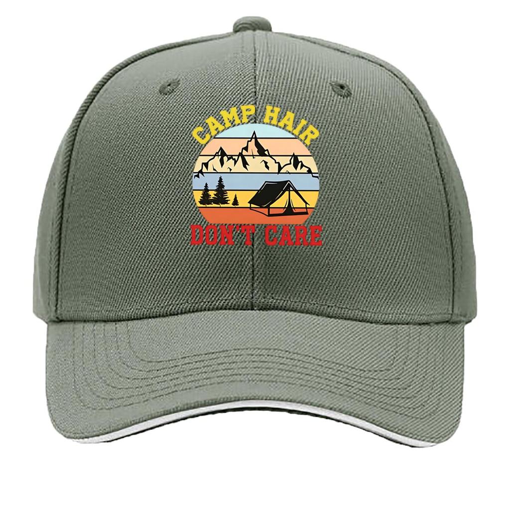Camp Hair Dont Care Outdoor Camping Mountain Cabin Print Womens Baseball Cap Adjustable Vintage Ha Sandwich Baseball Cap
