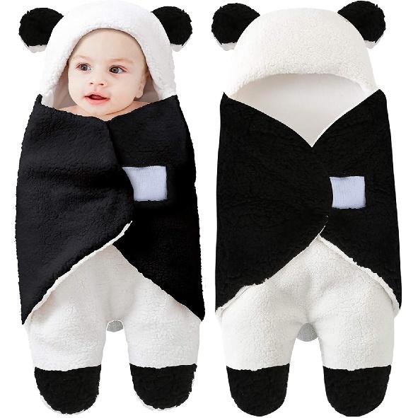 Tianhaik Newborn Baby Receiving Blanket Wearable Cute Panda Swaddle Blanket Fleece Sleeping Bag(Panda,0-12 Months)