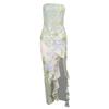 2026 new summer European and American style tube top skirt mesh French dress women's waist simple printing slit dress