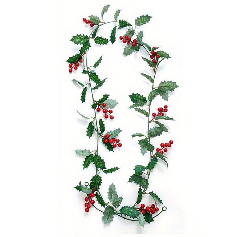 1PC Christmas Tree Vine Decorations Fireplace Wreath Gardens Artificial Holly Leaves Home Plastic Xmas Trees Red Berries Holiday