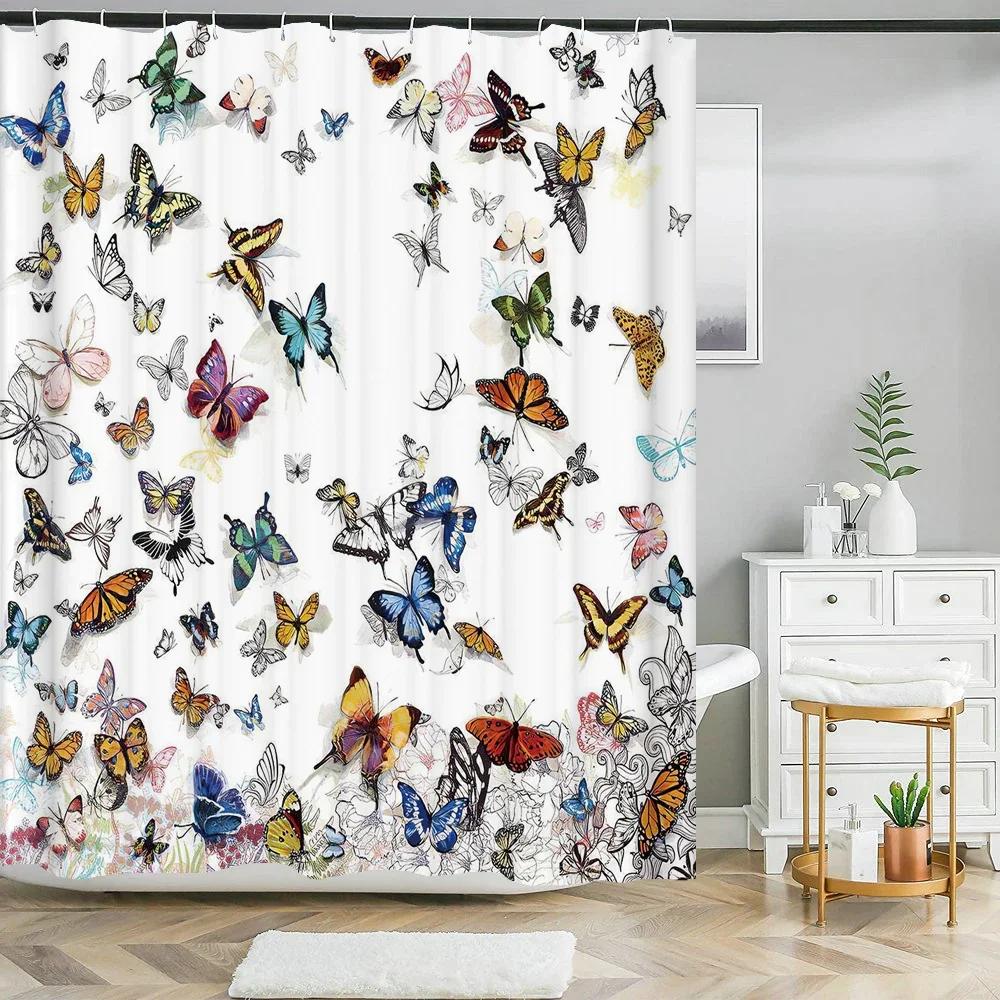 Floral Tulip Printing Flower Shower Curtain Waterproof Polyester Fabric Bathroom Curtain With Hooks 180x180cm Decorative Curtain