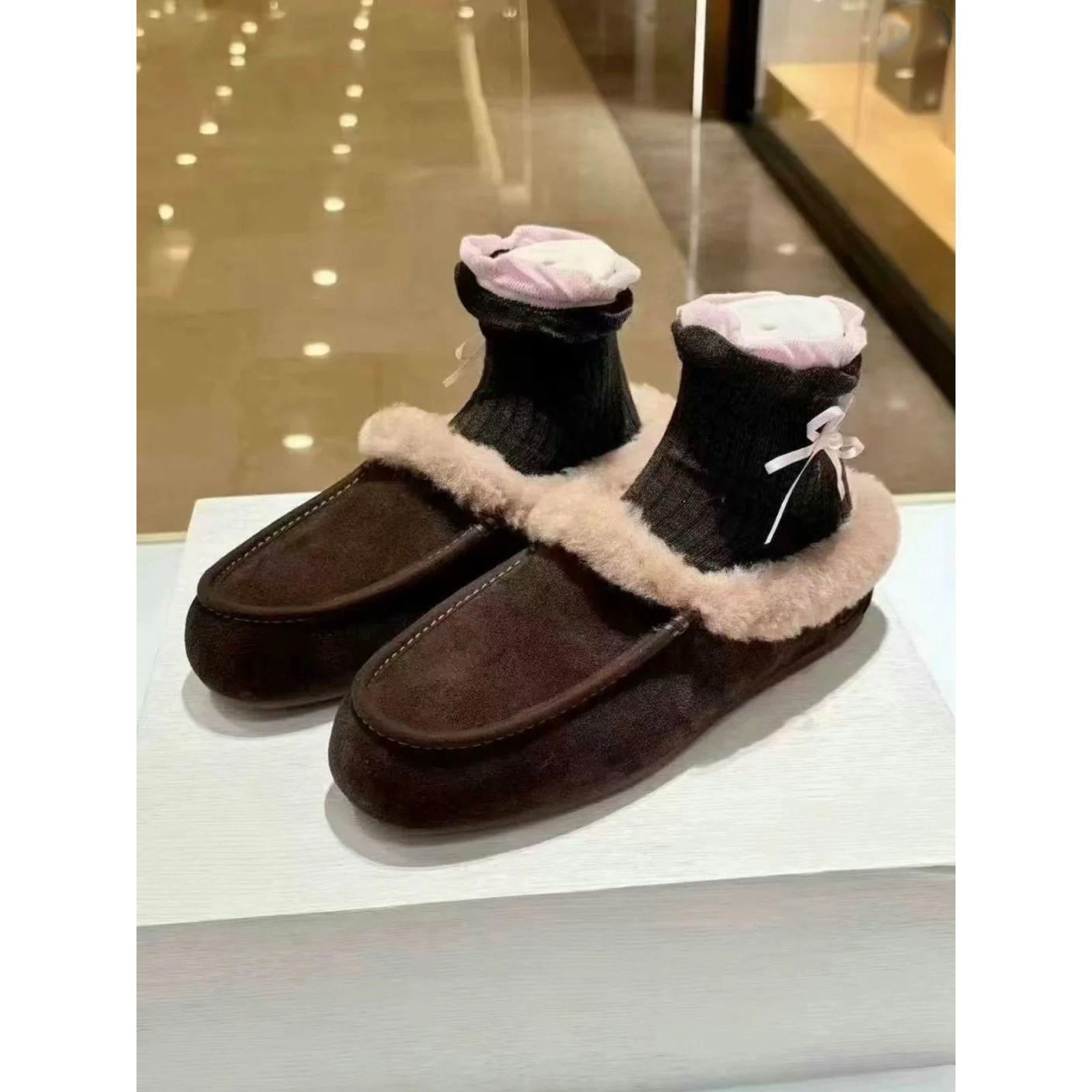 

Теплые мюли на плоской подошве для женщин, из овчины и меха, интегрированные пушистые тапочки для женщин, осень-зима 2025, ленивые туфли на одной педали 40