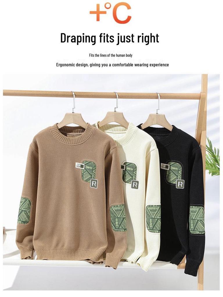 TBW9801 Velvet Warm Youthful Men's Round Neck Casual Hoodie