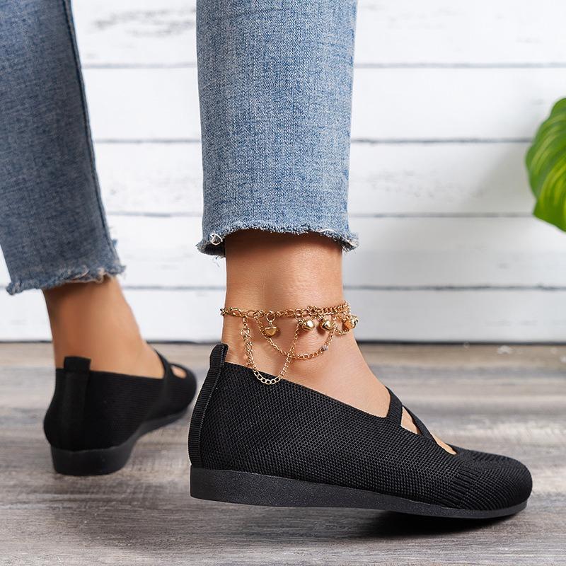 Women's Summer New Flat Single Shoes Women's Shallow Peas Shoes Cool Breathable Mom Shoes Large Size Casual Shoes