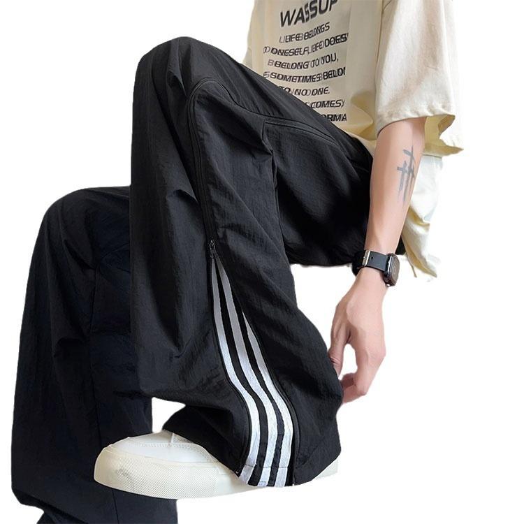 Loose quick-drying pants men's summer thin American trendy brand wide-leg three-bar paratrooper pants men's sports casual trousers