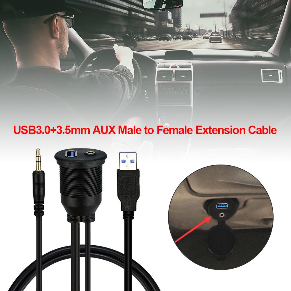 USB 3.0 Cavo Di Montaggio A Filo - USB 3.0 E 3.5mm Aux Extension Mount Flush Dash Cavo Di Montaggio A Pannello 1 8 Aux Per Il Motociclo Per Barche Di Auto In Bicicletta Stereo Android Wince Gps 2m