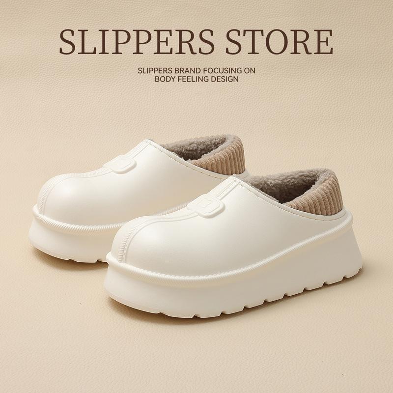 Waterproof cotton shoes, winter thick-soled bag and home warmth and non-slip indoor household cotton slippers for external wear