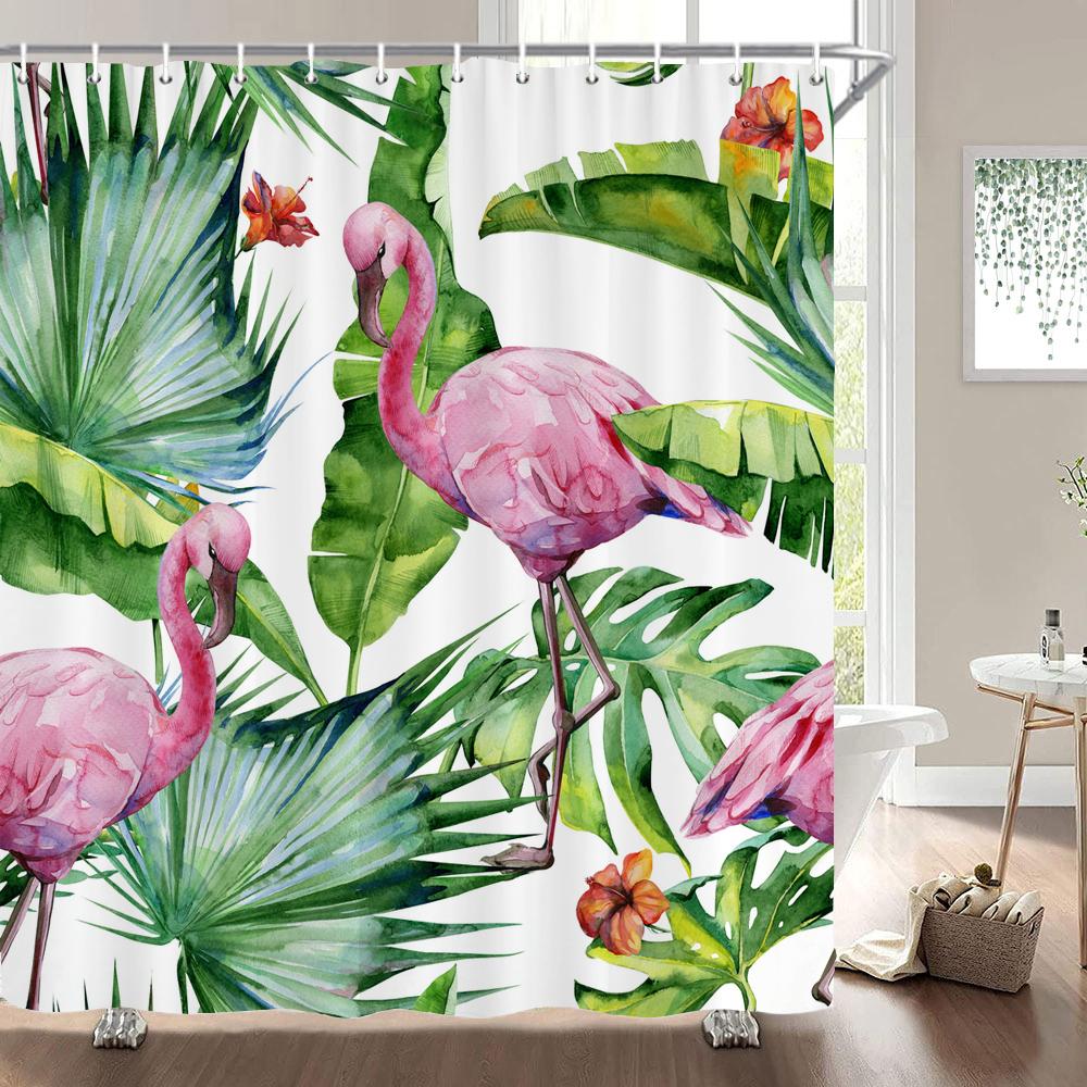 Flamingo Shower Curtain Fabric Waterproof Polyester Bathroom Curtains Pink Birds With Hooks 240X180 Decoration Bath Screen
