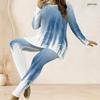 Women Plus Size Printed Two Piece Set Round Neck Long Sleeve Side Slit Long Top Fitted Pants