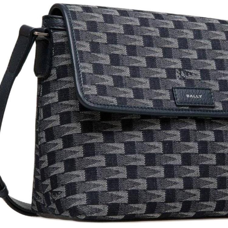 Bally Pennant Logo Adjustable Shoulder Strap Cotton Denim Crossbody Bag Men Bags Blue 6306629