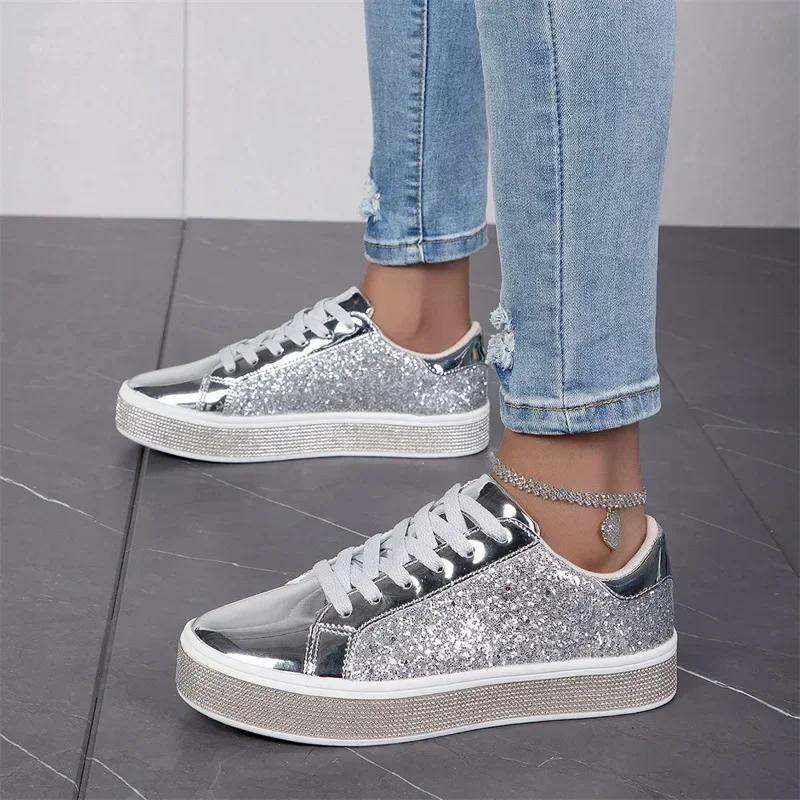 

Толстая подошва с пайетками, модные кроссовки для скейтбординга, повседневная спортивная обувь на платформе, дышащие легкие кроссовки на плоской подошве, вулканизированная обувь 41