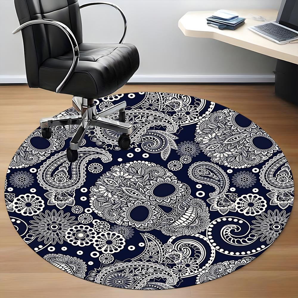 1pc Skull Paisley Office Round Area Rug, Indoor Mat Suitable ForOffice, Under Office Chairs Bedroom Living Room Home Decor, Room Deco 014