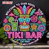 D Flat Pc Pool Party XRound Aluminum Sign Tiki Bar Round Aluminum Sign Neon Lights Metal Tin Sign Summer Vibes