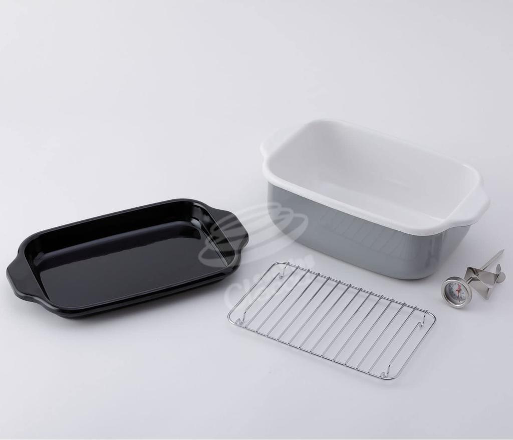 Fuji Enamel Square Tempura Pot, IH Compatible, with Thermometer, Frying Net, and Tray, Light Gray, TP-20K.LG