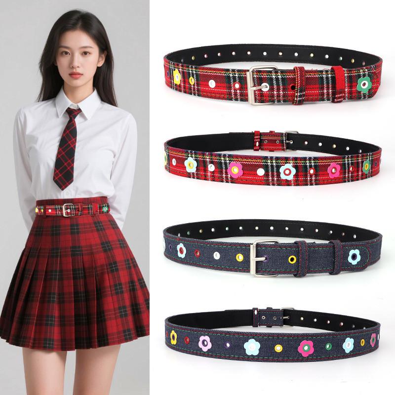Fashionable Decoration Flower Checkered Pattern Women Wide Waistband For Daily