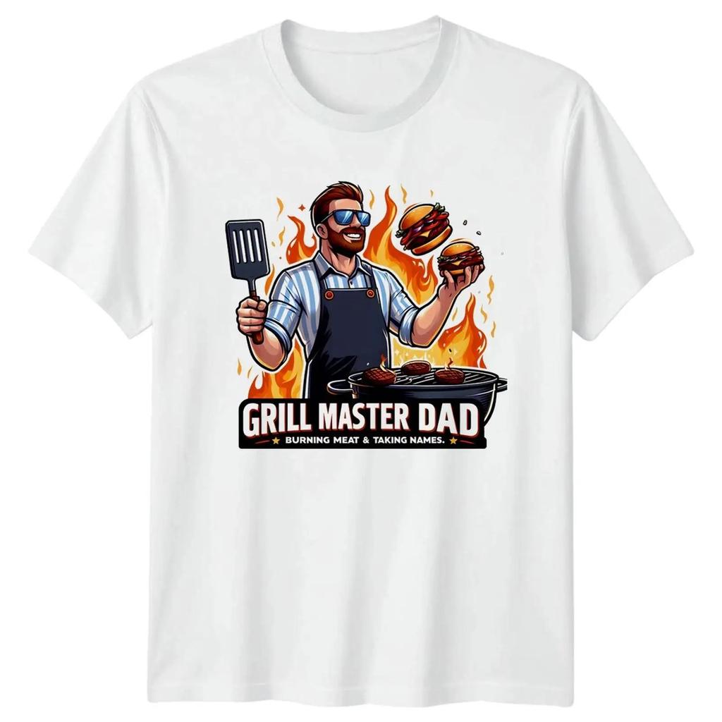Grill Master Dad Burning Meat Unisexs T Shirt Fatherhood Humor Bbq Image 1 Of 4 Vintage Soft Graphic Comfortable Fashion