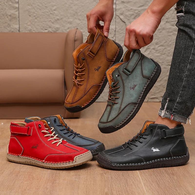 Men's Handmade Leather Ankle Boots Retro Crafted Design Hiking Loafer Unique Comfortable Footwear Luxury Man Boots 2025 New In