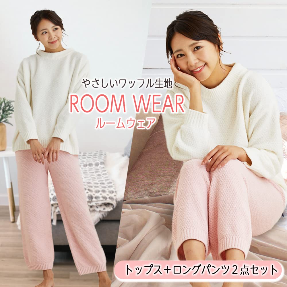 Seap Loungewear Pajama Set 506 Exclusive Women's (Top & Pants), 2-Piece Set, (White/Pink), [Amazon Brand]