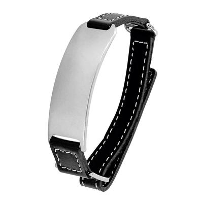 [R5096] – Schwarz-silbernes „Giorgio“-Stahllederarmband – Platte 50 x 20 mm (gravierbar)