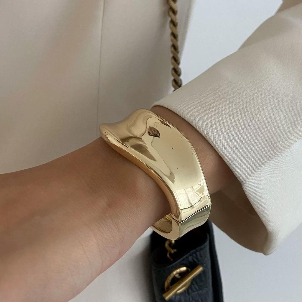 Ingemark 3 Styles Boho Irregular Chunky Resin Wide Bangles for Women Trendy Vintage Metal Spring Bracelets Party Daily Jewelry