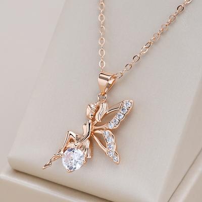 Trend Angel Pendant Necklaces For Women  Rose Gold Color With Shiny Natural Zircon Pendant  Daily Fine Jewelry