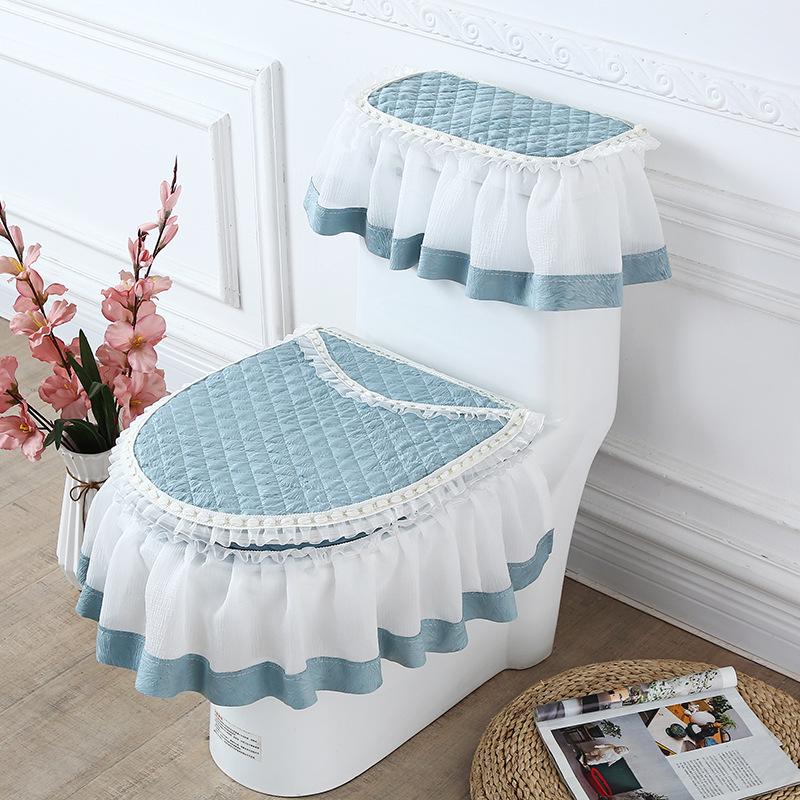 Lace Fabric Toilet Seat Cushion Set: 3-Piece Cover, Pad, and Ring.