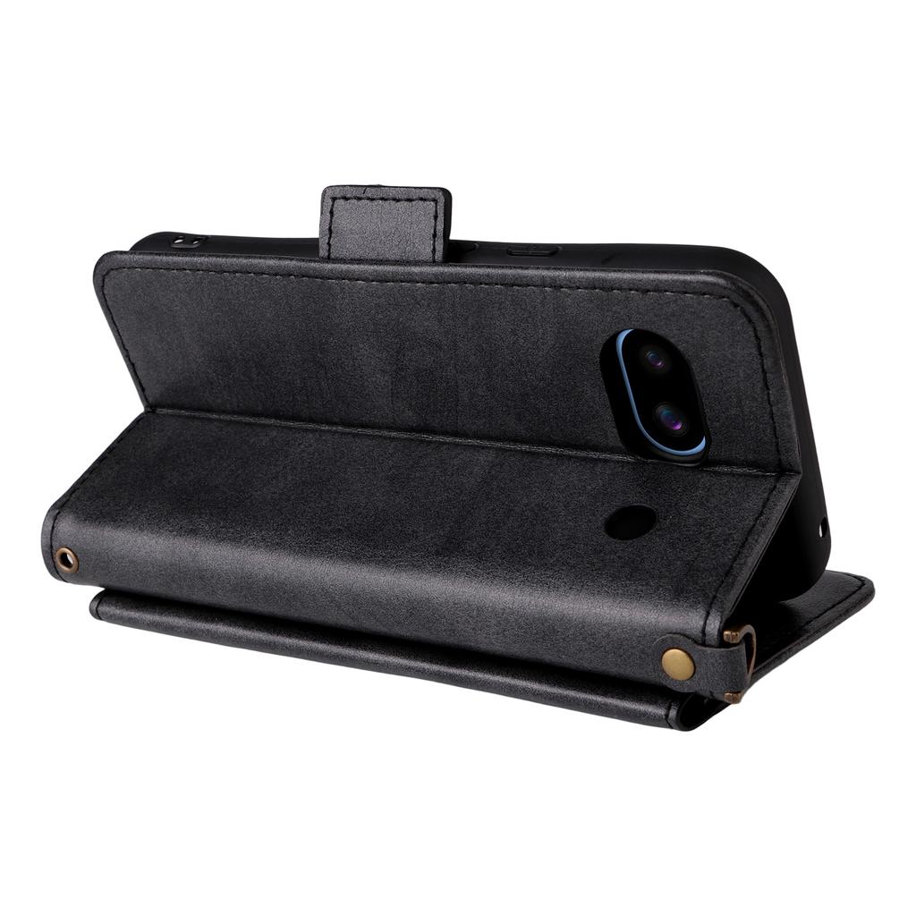 For Google Pixel 8a Leather Case Magnetic Closure Wallet Stand Phone Cover with Crossbody Strap