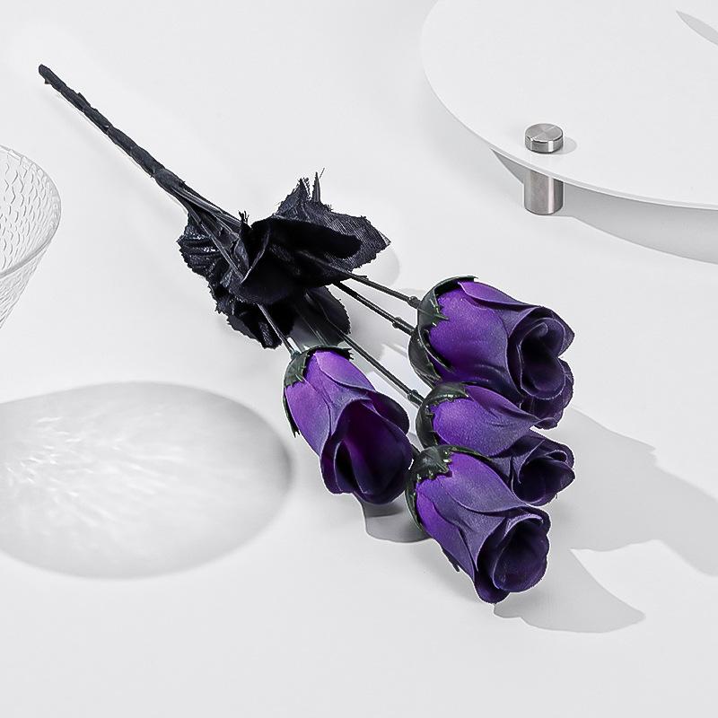 1Pcs Halloween Simulation Rose Gothic Fake Rose Bud Courtyard Decoration Home Party DIY Decoration Handheld Photography Props
