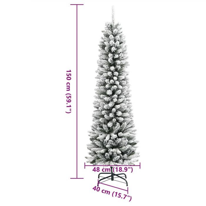 VidaXL Slim Artificial Christmas Tree with Flocked Snow 150 Cm PVC/PE, Artificial Christmas Tree, Artificial Tree, Ornament 4019686