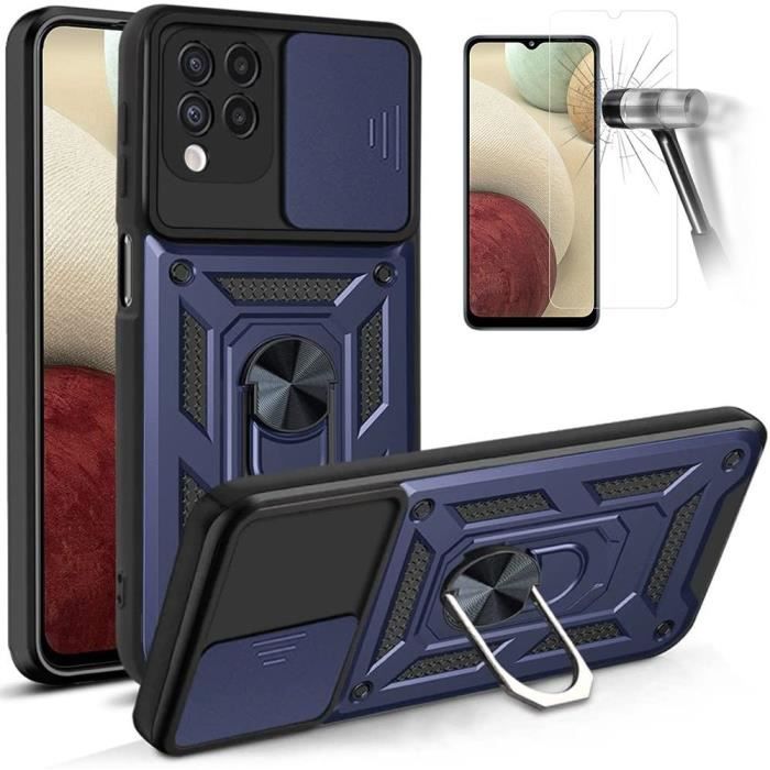 Coque de Protection - PROSHOP - Samsung A12 - Rigide - Verre trempé - Bleu Marine